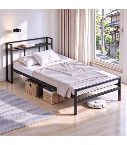 Amazon｜ベッドフレーム シングル パイプベッド 宮棚付き 2口